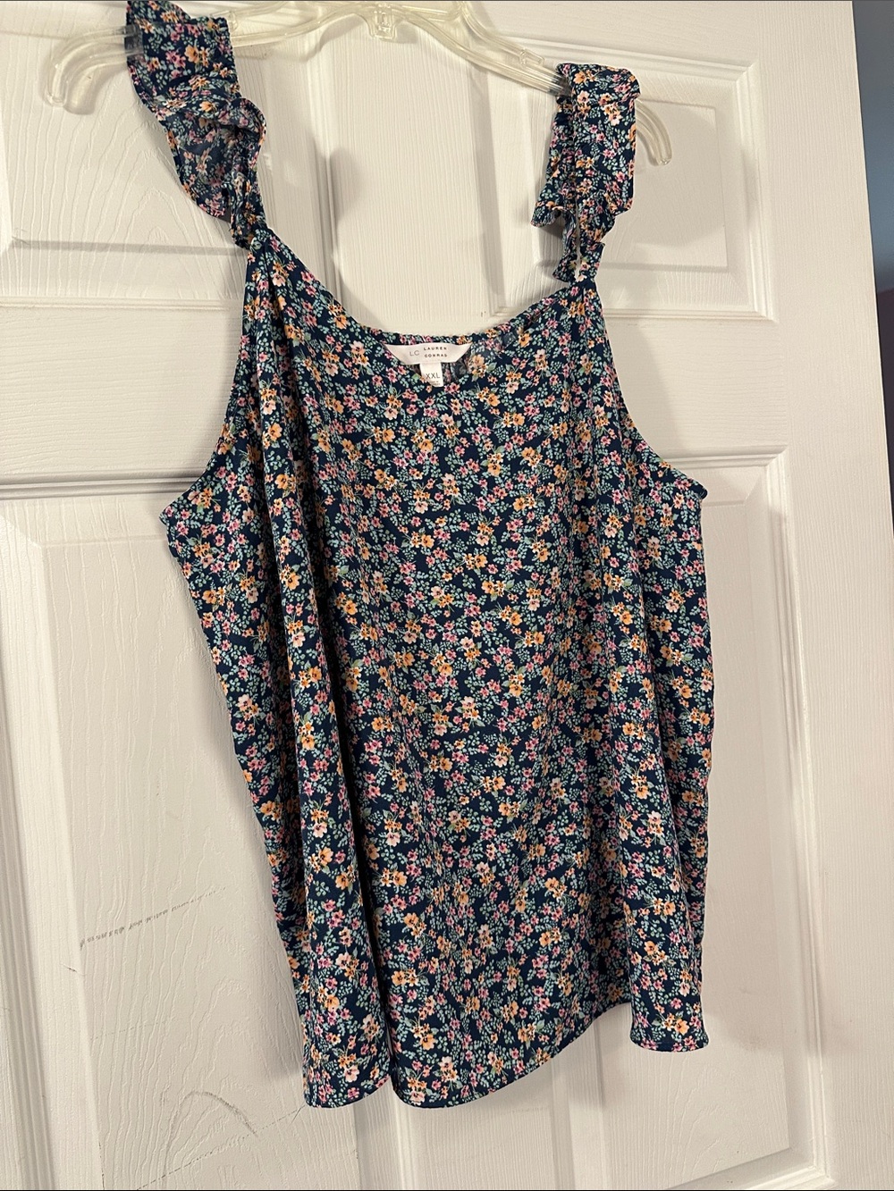LC Lauren Conrad Navy Floral Ruffle-Strap Camisole